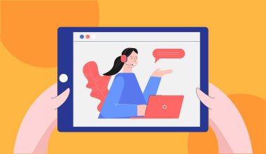 Çevrimiçi dersler ve danışma örnekleri. Eğitim ve sunum için tablete giyin.