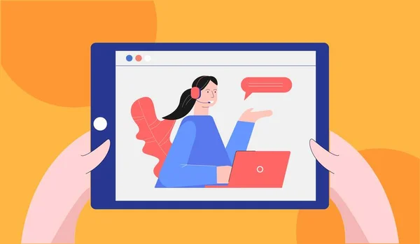 网上讲座和咨询说明。培训和演示用平板电脑上的Webinar. — 图库矢量图片