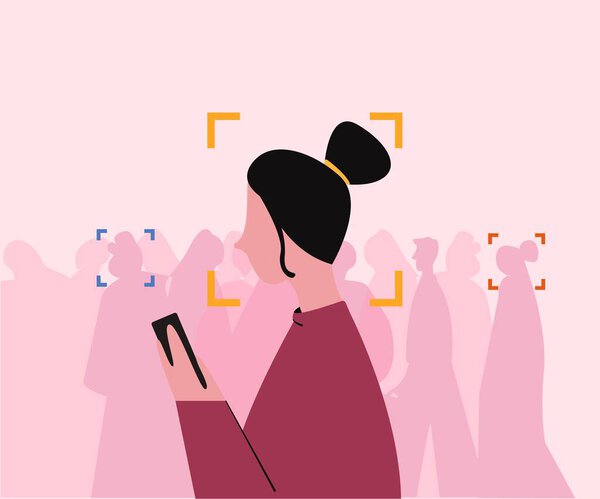 Face biometric and identity recognition. Identification and scanning technology protection.