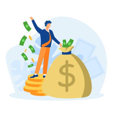 Para çantası konsepti olan zengin bir yönetici. Büyük finansal kazanç ve başarılı ekonomi.