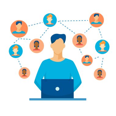 İş yönetimi web sitesi konsepti. Çevrimiçi HR ve pazarlama finansal hizmetler mobil sosyal medya stratejisi.