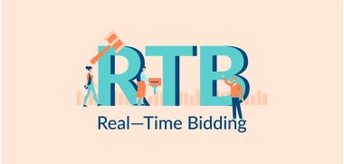 RTB gerçek zamanlı teklif illüstrasyonu. Finans piyasasında reklam satışı başarılı bir şirket..