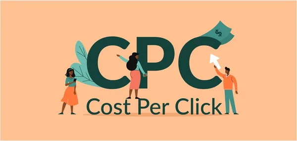 CPC Costo per click illustrazione. Pagamento per la pubblicità di marketing online motore multimediale finanziario. — Vettoriale Stock