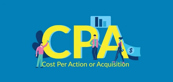 CPA每次行动或收购的成本为具有成本效益的在线广告团队支付费用. — 图库矢量图片