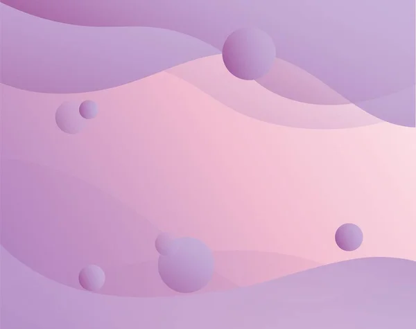 粉色波浪形背景与球。浅紫色波有光滑的曲线和柔软光滑的形状. — 图库矢量图片