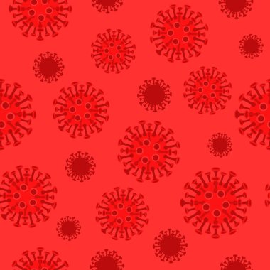Coronavirus bakterisi kusursuz desen. Kırmızı virüs salgın ve bakteriyel enfeksiyon tehlikesi.