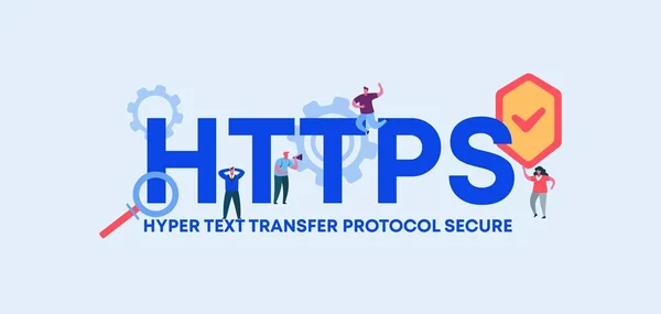 HTTPS hiper protocolo de transferência de texto seguro. Tecnologias de codificação e programação e software web gráfico digital. — Vetor de Stock
