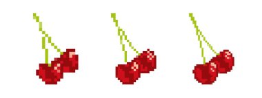 Parlak kırmızı renkli ve yeşil saplı kirazlar klasik oyun sanatını anımsatıyor..