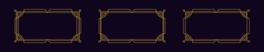 Collection of three geometric gold frames on a dark background, perfect for artistic and design projects.