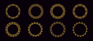 Series of intricate greek circle frames, perfect for decorative art, design, or printing projects.