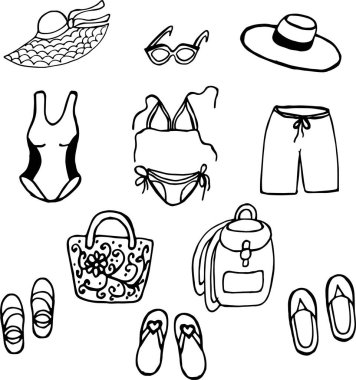  İzole edilmiş beyaz arka planda geniş erkek ve kadın plaj giysileri..