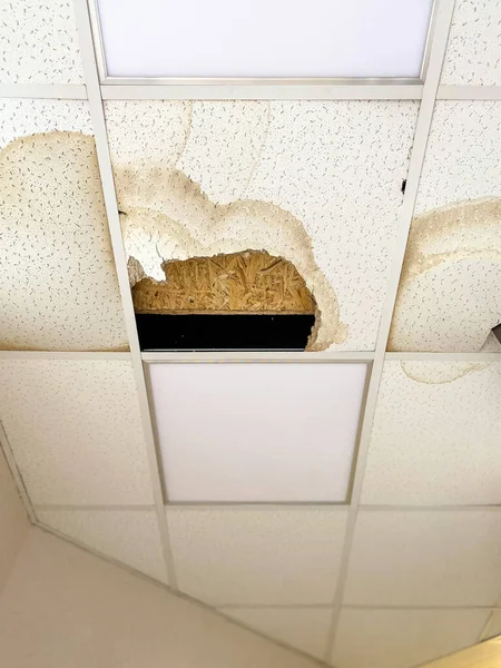 Large Hole Ceiling Stains Water Due Damage Roof Rain Stock Picture