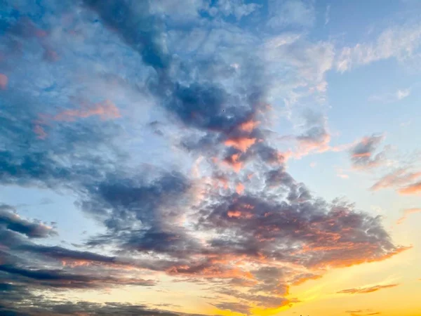 Blue sky with white clouds at sunset in summer time.Free space.