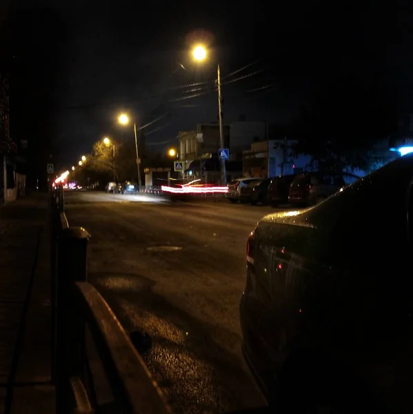 Noc Miasto Yevpatoriya Światła Samochodowe — Zdjęcie stockowe