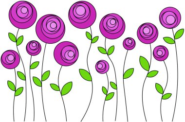 uzun sapları, bir satırda, çakışmadan stand stilize pembe çiçekler vektör