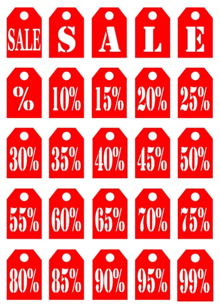 Many Different Labels Red Color Cut Out Them Discount Prices — Stock Vector