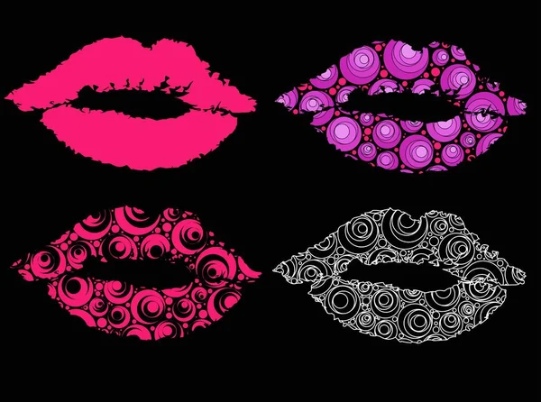 Four Kinds Lips Different Style Black Background Vector — Stock Vector