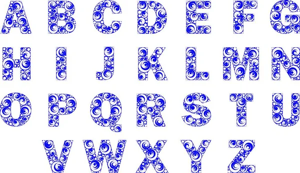 Alphabet Anglais Lettres Majuscules Avec Des Ornements Ronds Couleur Bleue — Image vectorielle