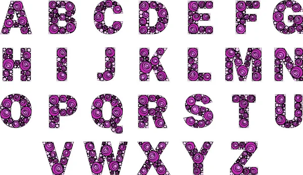 Αγγλική Αλφάβητο Μαύρα Γράμματα Στυλιζαρισμένη Ροζ Τριαντάφυλλα Μέσα Διάνυσμα — Διανυσματικό Αρχείο