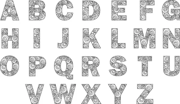 Alfabeto Inglese Lettere Maiuscole Bianche Con Ornamento Circolare Con Colpo — Vettoriale Stock