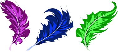 ışık dantel tüyler üç sürümlerinde, mektup kalemler, mavi, pembe, yeşil, vektör