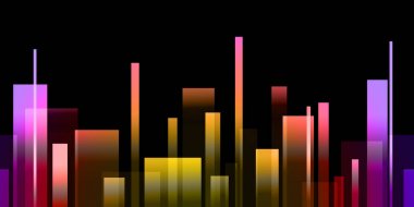 binalar üzerinde parlak bir degrade ile siyah bir arka plan üzerinde bir gece şehir soyut