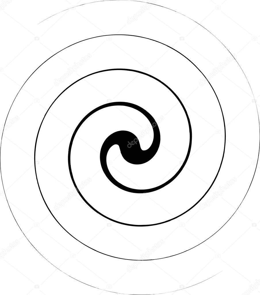 Vector illustration of psychedelic spiral with rays, swirl, twisted comic effect, vortex backgrounds. Spiral icon. Helix and scroll, gyre, curly, loop symbol. Flat design.