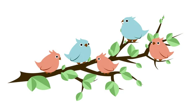 Birds Branch Illustration Cute Family Birds Branch — Stock Vector