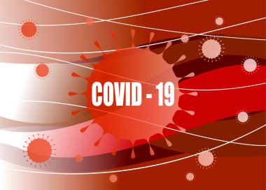 Covid 19 salgınını tasvir eden viral hücreli tıbbi bir geçmiş. Kırmızı renk şeması. 