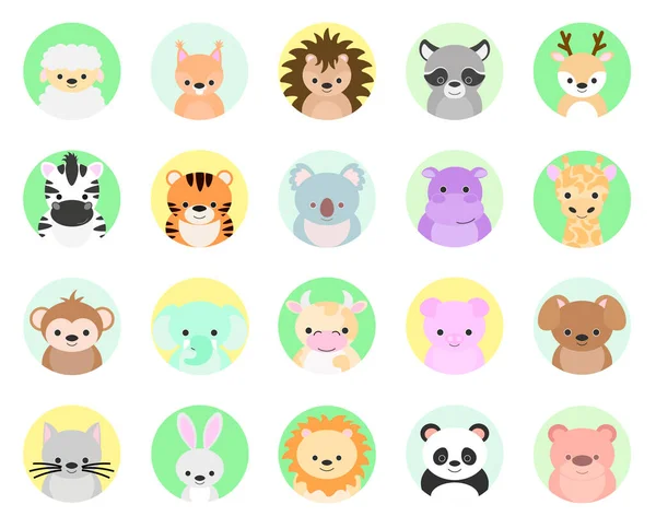Cute Colored Animals Vector Illustration Icon Set Isolated White Background — Stock Vector