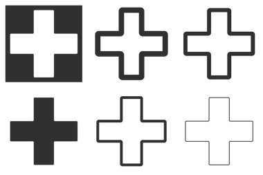 Beyaz arkaplan ve koyu arkaplan üzerinde izole edilmiş tıbbi vektör simgeleri kümesi.