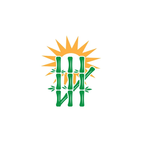 Logotipo de bambú con plantilla de icono de vector de hoja verde —  Fotos de Stock