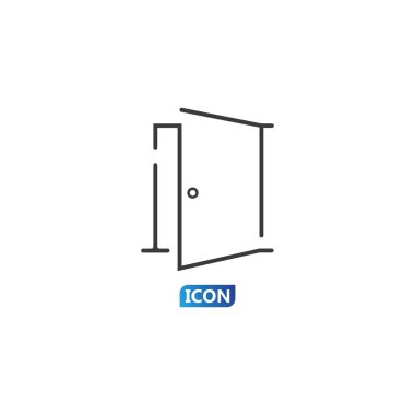 Gri arka planda izole edilmiş modaya uygun düz stil ikonu. Web siteniz için açık kapı sembolü, logo, uygulama, UI. Vektör illüstrasyonu, EPS10.