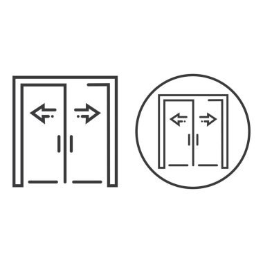 Gri arka planda izole edilmiş modaya uygun düz stil ikonu. Web siteniz için açık kapı sembolü, logo, uygulama, UI. Vektör illüstrasyonu, EPS10.