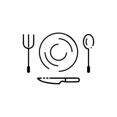 Çatal, bıçak ve kaşık simgesi logo taşıyıcı şablonu. Restoran için tasarım