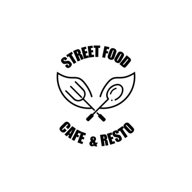 Çatal, bıçak ve kaşık simgesi logo taşıyıcı şablonu. Restoran için tasarım