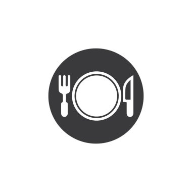 Çatal, bıçak ve kaşık simgesi logo taşıyıcı şablonu. Restoran için tasarım