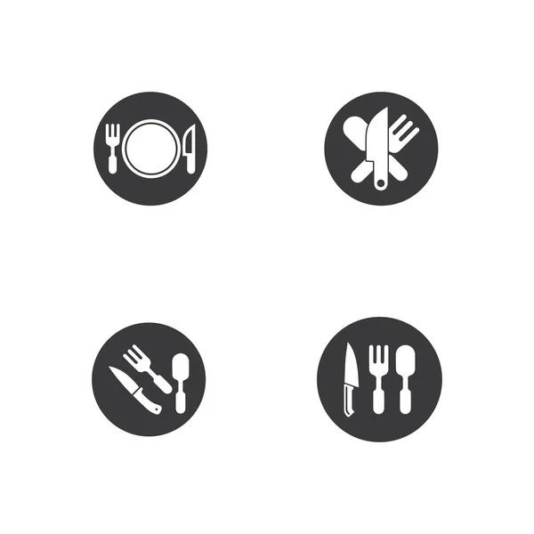Vork Mes Lepel Pictogram Logo Vector Template Design Voor Restaurant — Stockvector