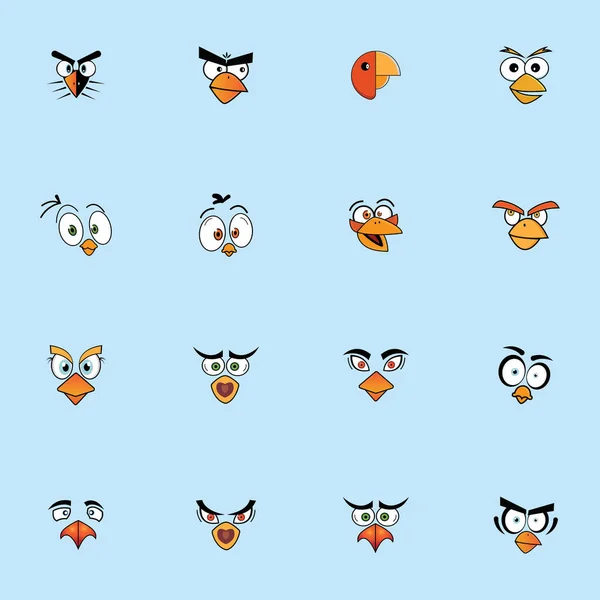 Kreslené Ptáci Čelí Emoticon Design Vektorové Ilustrace — Stockový vektor