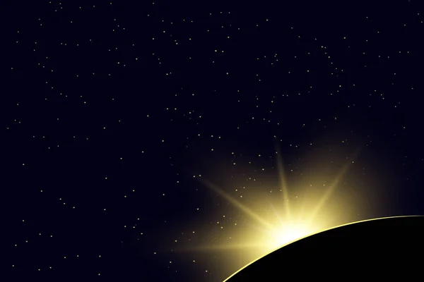 Abstrakt soluppgång för tapeter. Teknisk design. Jordplaneten. Naturlig bakgrund. Nattliv. Universum. Oändlighetsrymden med nebulosa och stjärnljus. Kosmos. Glänsande bakgrund. Vektorillustration. — Stock vektor