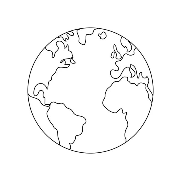Erdkugelzeichnung der Weltkarte, Vektorillustration minimalistisches Design des Minimalismus. Umriss, Linie, Kritzelstil, Symbol, Skizze, handgezeichnet auf isoliertem weißem Hintergrund. — Stockvektor