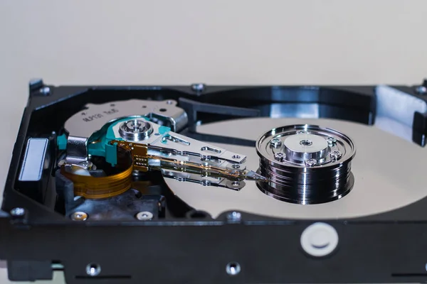 Close Disassembled Opened Hard Drive Computer — Stock Photo, Image