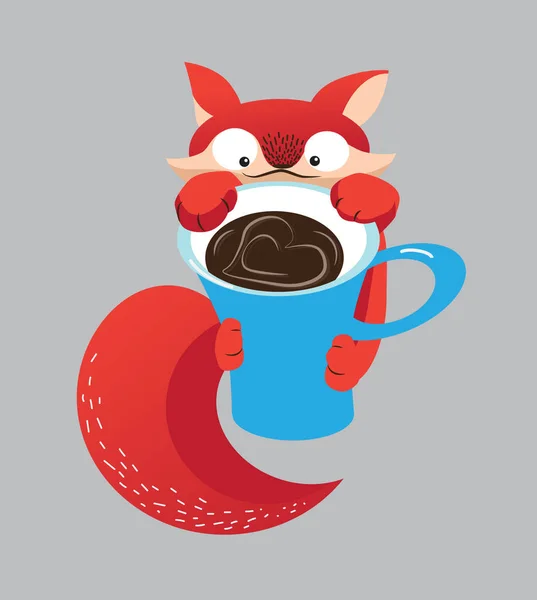 Café Manhã Little Fox Bom Dia Acordado — Vetor de Stock