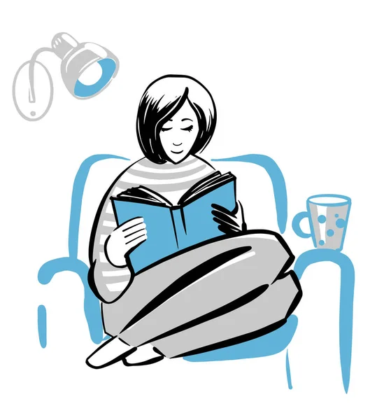Schets meisje het lezen van een boek — Stockvector