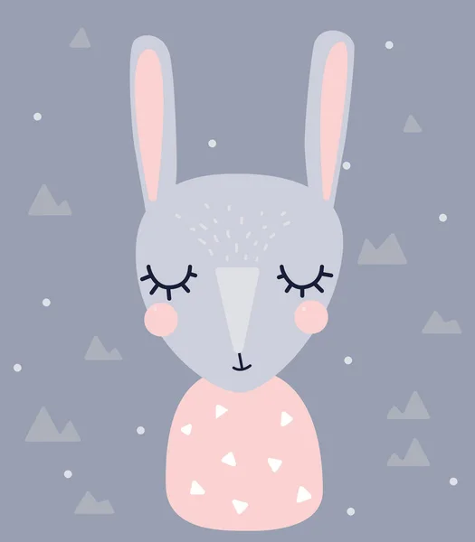 Funny Bunny Piękny Przedszkole Sztuki Skandynawskim Stylu Projektowania Śniący Królik — Wektor stockowy