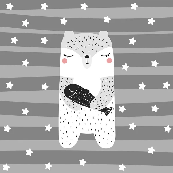 Çocuklar için İskandinav usulü tatlı kutup ayısı. El çizimi Doodle Vector karikatür çizimi.