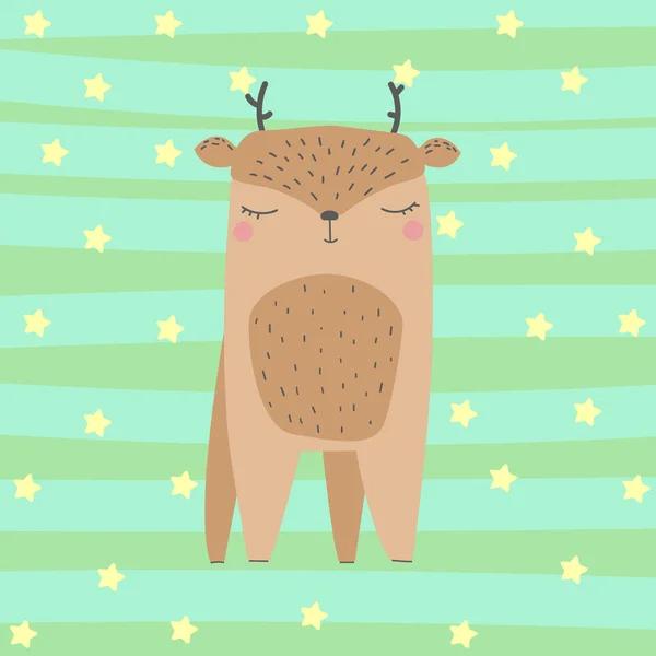 Çocuklar için İskandinav tarzı şirin bir geyik. Elle çizilmiş Doodle Vector karikatür çizimi.