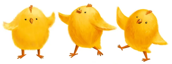 Cute Cartoon Yellow Chicks Easter White Background Happy Chickens Illustration — Stock Photo, Image