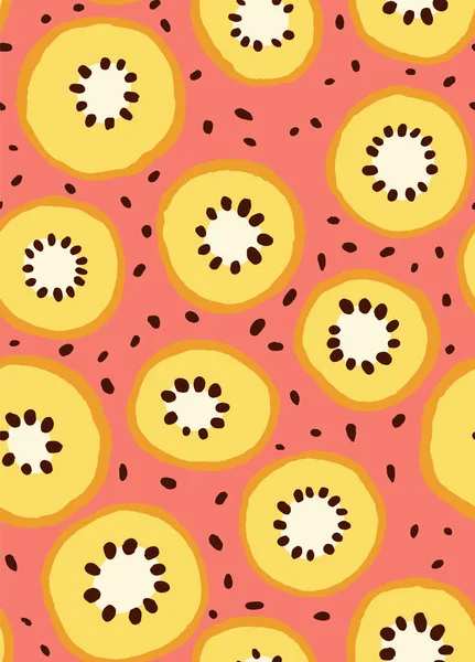 Golden Kiwi Rodajas Fruta Patrón Sin Costuras Ilustración Vectorial Estilo — Archivo Imágenes Vectoriales