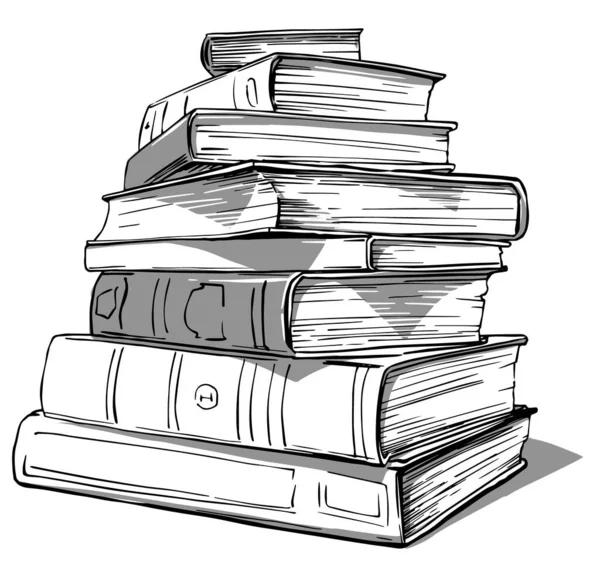 Çizim Eli kitap yığını mürekkep vektörü çizimi